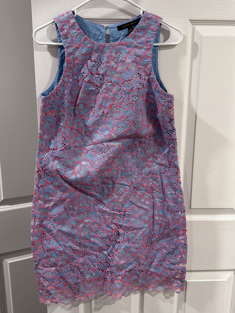 Cynthia Steffe Blue Lace Shorts with Coral Embroidery